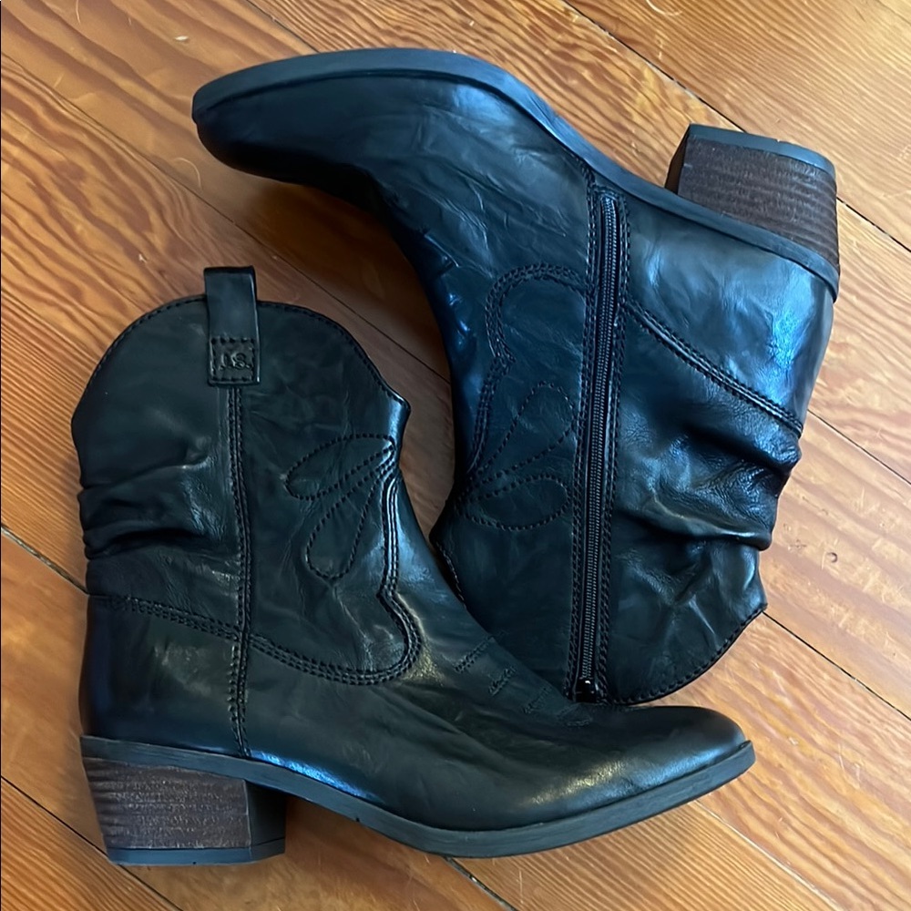 Josef seibel Black Leather cowboy Ankle Boots 40/9